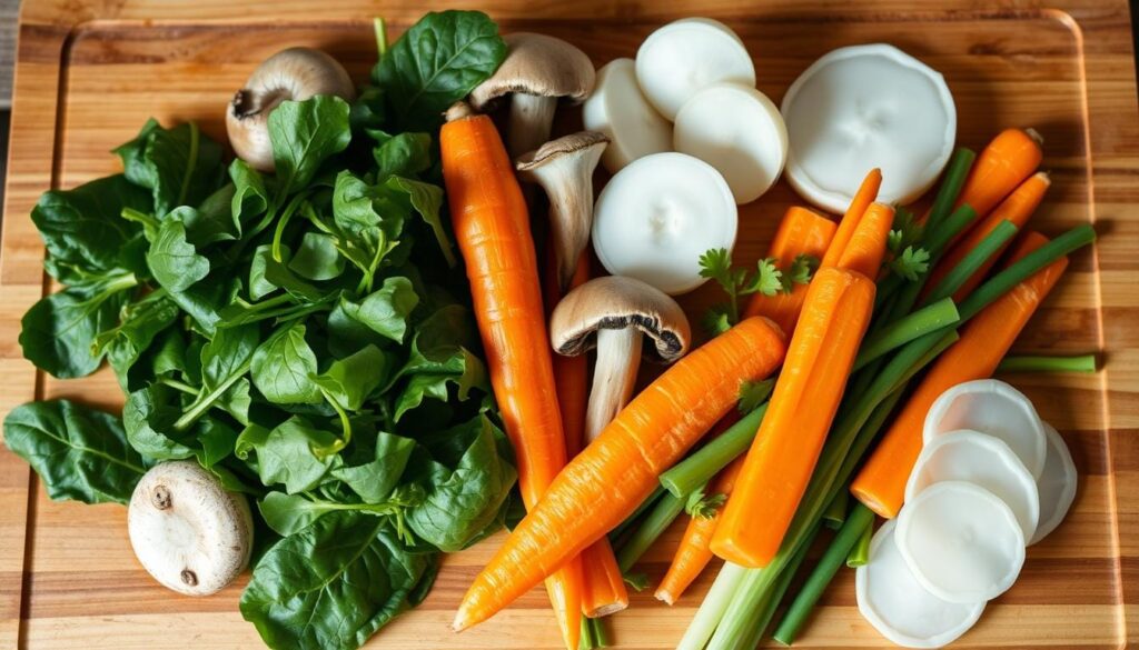 Clear soup vegetables